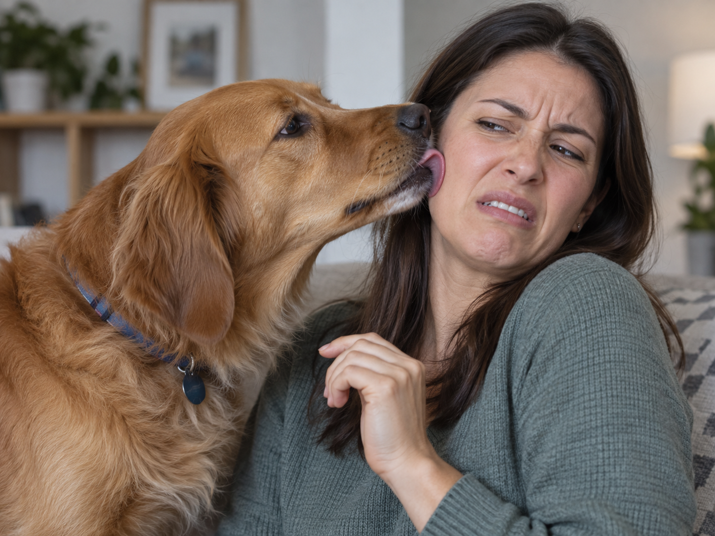 Dog licking a woman's face